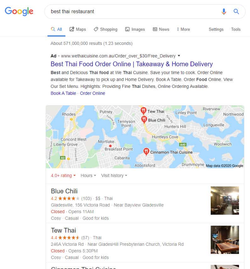 Search engine results for best thai restaurant