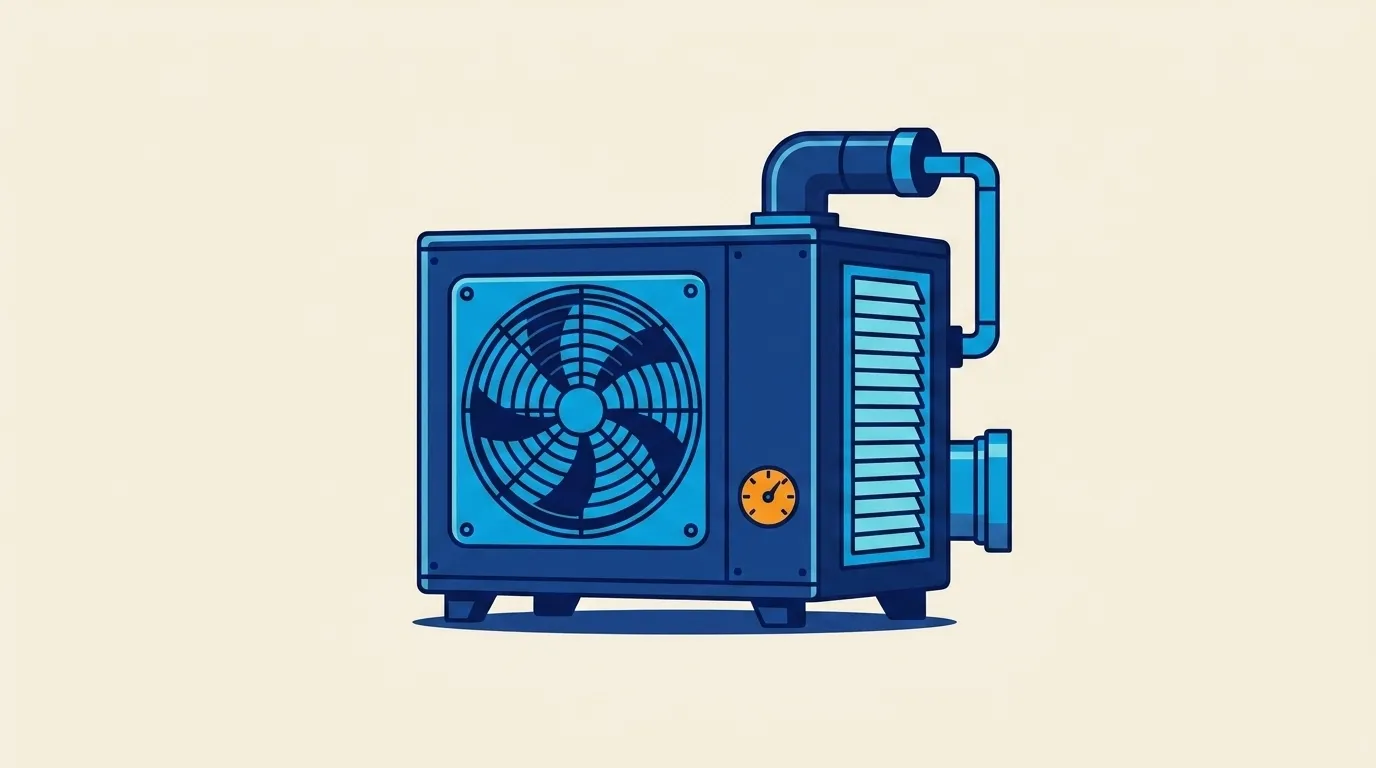 Stylised illustration of a commercial air-conditioning unit with a pressure gauge, for Why Maintenance Teams Should Own Their Customer Experience Metrics