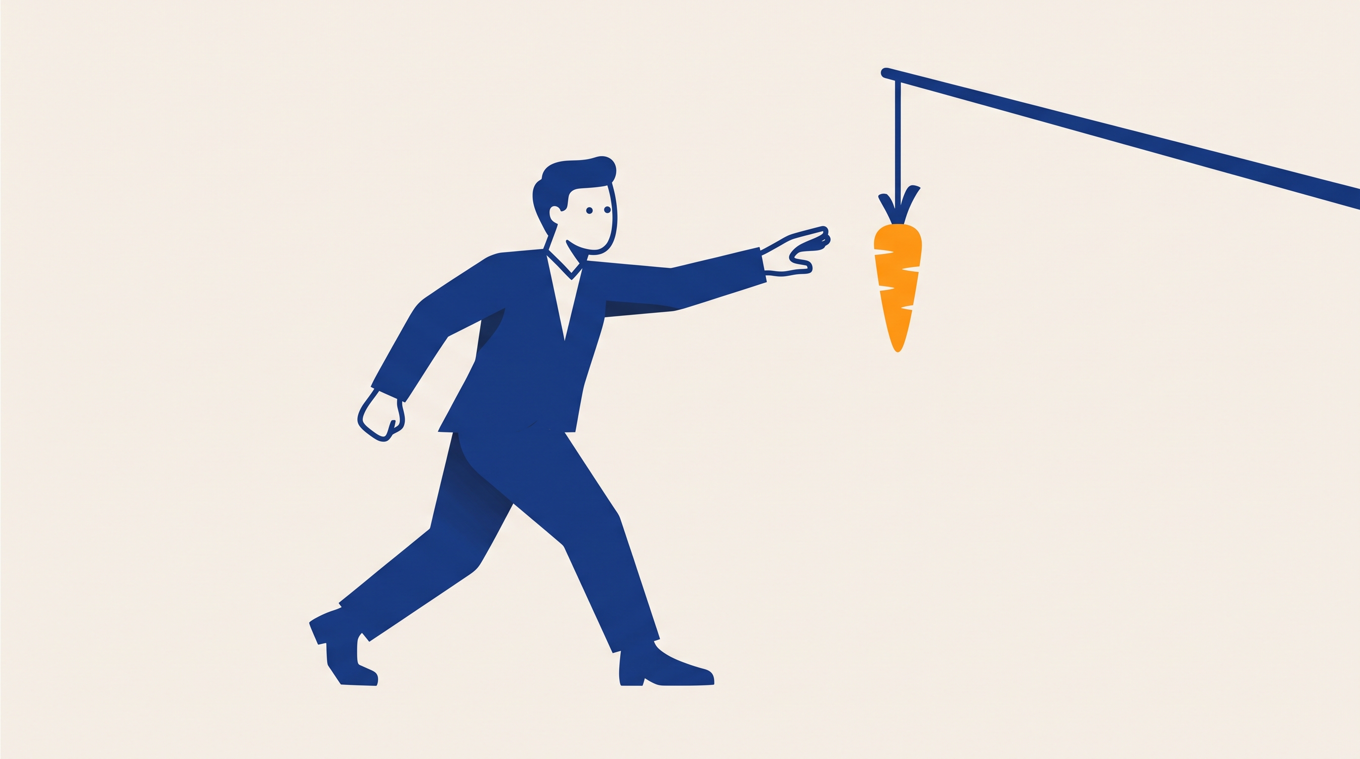 A stylised business figure reaching for a dangled carrot, chasing an NPS target