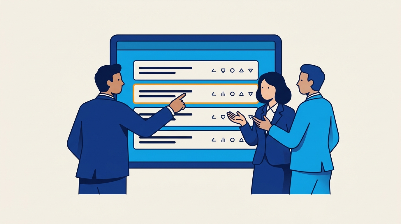 Stylised illustration of a B2B team designing a customer feedback survey on a screen
